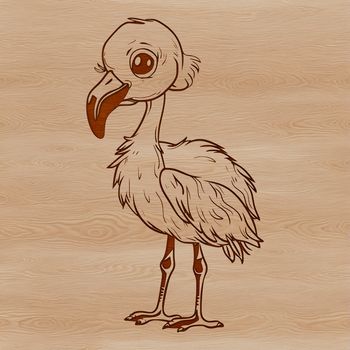 A pink bird with long neck and legs wading in shallow water.