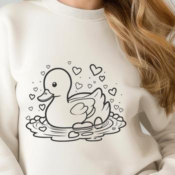 A waterfowl bird with love hearts drawn in vector style.