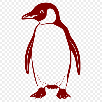 A penguin stands on ice, its feathers fluffed up against the cold.