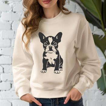 A sitting Boston Terrier breed dog with distinctive features, ideal for digital clip art.