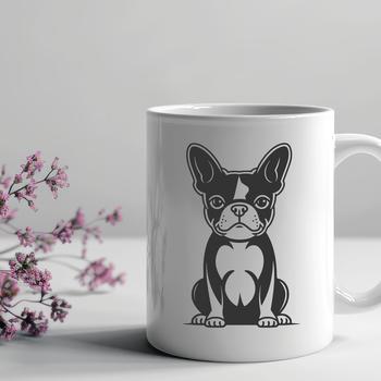 An SVG graphic of a seated Boston Terrier suitable for digital design projects.