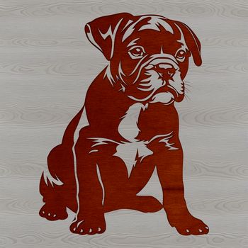 A digital illustration of a seated Boxer dog breed.