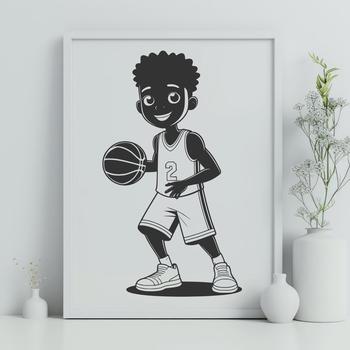 A simple vector illustration of a male basketball player in action.