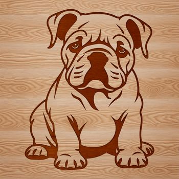 A vector illustration of a bulldog sitting on its haunches, depicted in a cartoonish style.