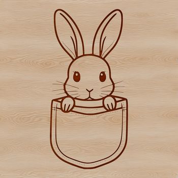 A vector illustration of a rabbit's head peeking out from behind a pocket.