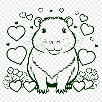 A digital illustration of a capybara, a large rodent native to South America, with heart symbols integrated into its design.