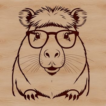 An anthropomorphized capybara with eyeglasses in a stylized vector design format.