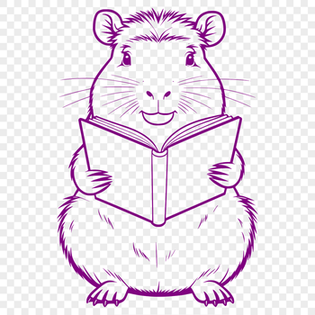 A large rodent with webbed feet is reading a book in a serene outdoor setting.