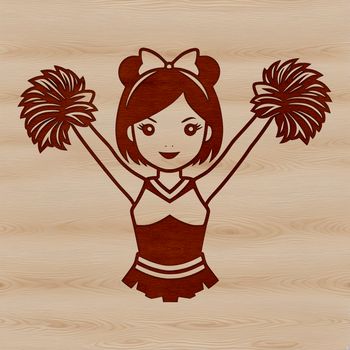 A young girl in a cheerleading uniform, posing confidently with pom-poms.