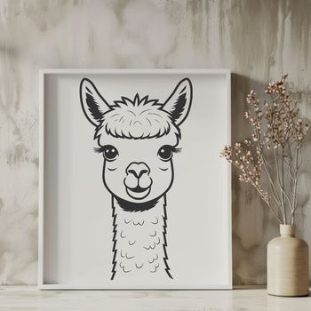 A digital illustration of a domesticated South American camelid animal with a soft coat.