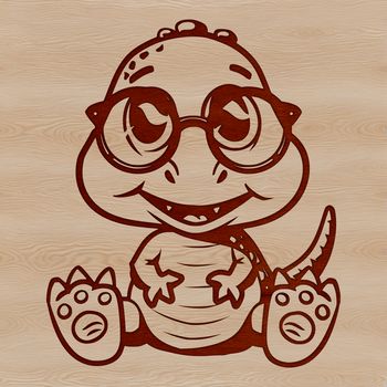 A prehistoric baby dinosaur wearing glasses in a vector design format.