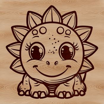 A simple illustration of a prehistoric baby dinosaur with a curious expression.