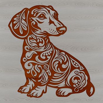 An illustration of a Dachshund sitting on the ground, suitable for vector graphic designs.