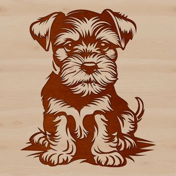 Illustration of a sitting Miniature Schnauzer dog breed with distinctive beard and eyebrows.