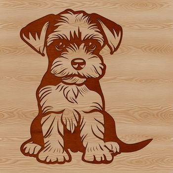 Close-up of a sitting miniature dog with a distinctive beard, illustration style.