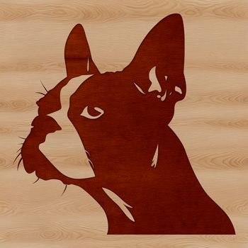 A digital illustration of a smiling Boston Terrier dog's head, suitable for vector graphics and cutting machine designs.