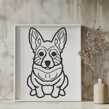 Vector graphic of a contented Welsh Corgidog sitting comfortably.