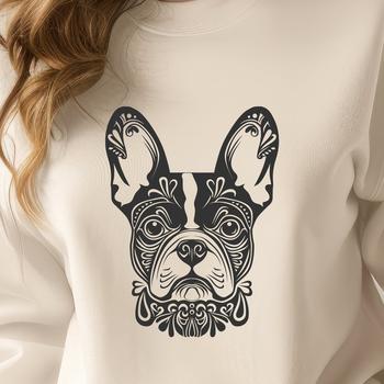 A detailed illustration of a Boston Terrier's head, suitable for vector design or cutting machine projects.