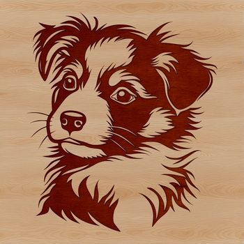 Close-up of a head shot of a cute Australian Shepherd puppy, designed as a customizable SVG template.