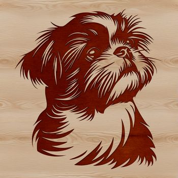A cute, stylized illustration of a small dog with a round head.