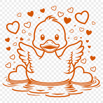 A vector illustration of a duck with hearts surrounding its body.