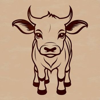 A simple illustration of a calf standing in a green meadow, representing farm animals and rural settings.