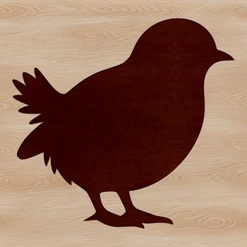 Silhouette illustration of a single chicken in a simple farm setting.