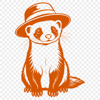 A cute ferret animal wearing a hat in a simple vector illustration.