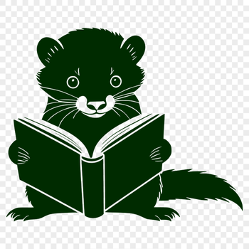 A cartoon illustration of a ferret reading a book, suitable for personal or commercial use as a graphic element.