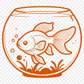 A vector illustration of a small goldfish swimming in a circular fish bowl.