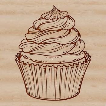 A simple illustration of a cupcake with frosting and sprinkles, suitable for vector graphics or digital cutting machines.