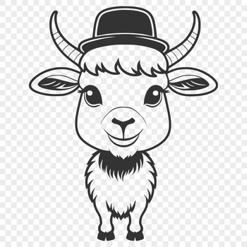A cartoon illustration of a goat wearing a hat, suitable for use in graphic design and crafting projects.