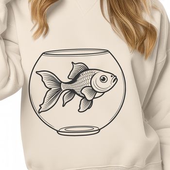 A vector graphic illustration of a goldfish swimming in a fish bowl, suitable for digital design projects.
