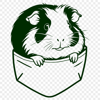 An illustration of a guinea pig with a pocket-like appearance.