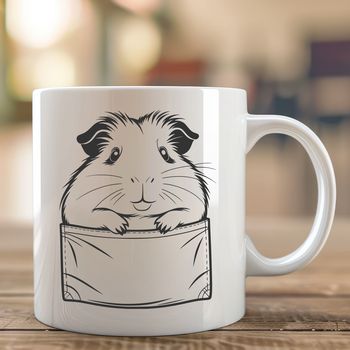 A cute illustration of a guinea pig in a pocket-sized setting.