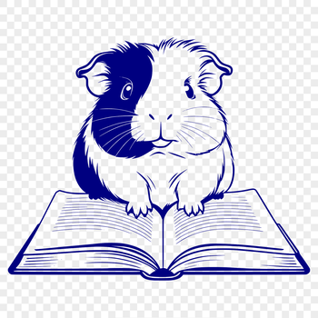 A cute guinea pig sitting on a couch with a book in its paws.