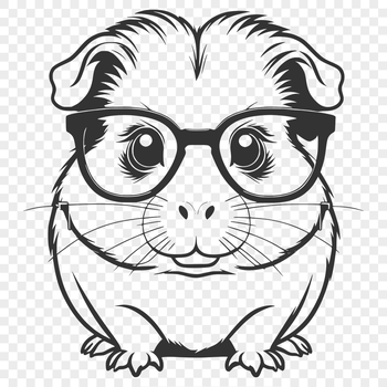 A cute guinea pig wearing glasses, ideal for personal use in craft projects or as a vector illustration.