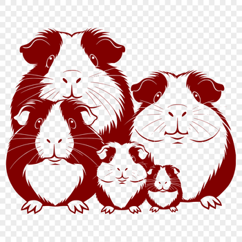 A digital illustration of a happy guinea pig in various colors.