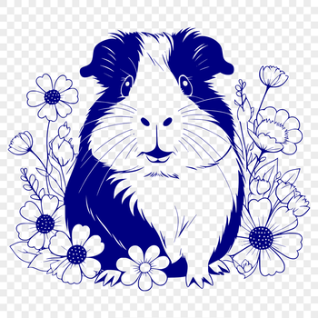 Vector illustration of a guinea pig surrounded by flowers.