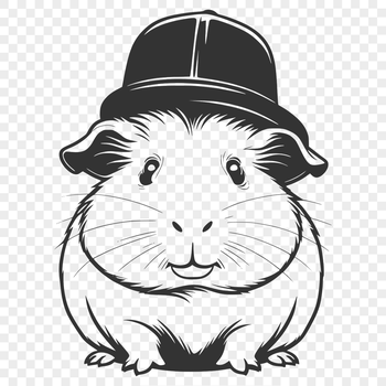 A cartoon guinea pig wearing a hat, suitable for digital cutting machines like Cricut or laser cutters.