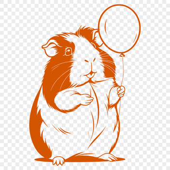 A cartoon illustration of a guinea pig with a balloon tied to its leash.