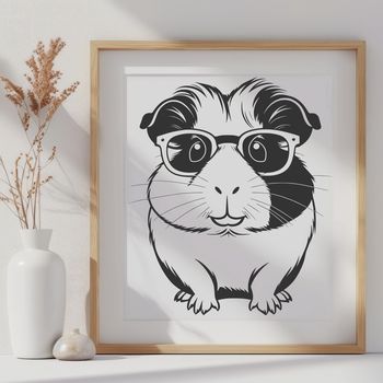 A digital illustration of a guinea pig wearing glasses, suitable for use in graphic design projects.