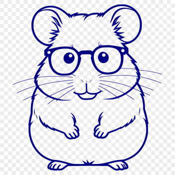 A cute hamster wearing glasses sitting on a table with a computer background.