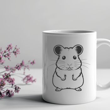 A colorful illustration of a small furry hamster in a playful pose.
