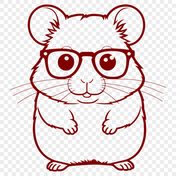 A small hamster wearing glasses perches on a tiny desk, surrounded by various art supplies.