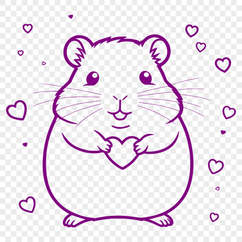 A colorful illustration of a cute hamster with heart symbols surrounding it.