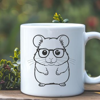 A cartoon illustration of a hamster wearing glasses on a desk or workspace.