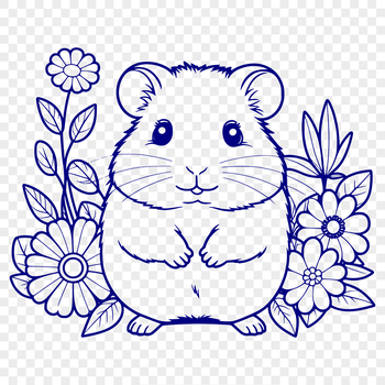 A small, cute hamster surrounded by floral elements in a digital vector format.