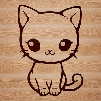 Simple line drawing of a sitting kitten in vector format.