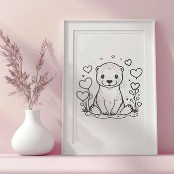 An illustration of a playful otter with hearts surrounding its body.